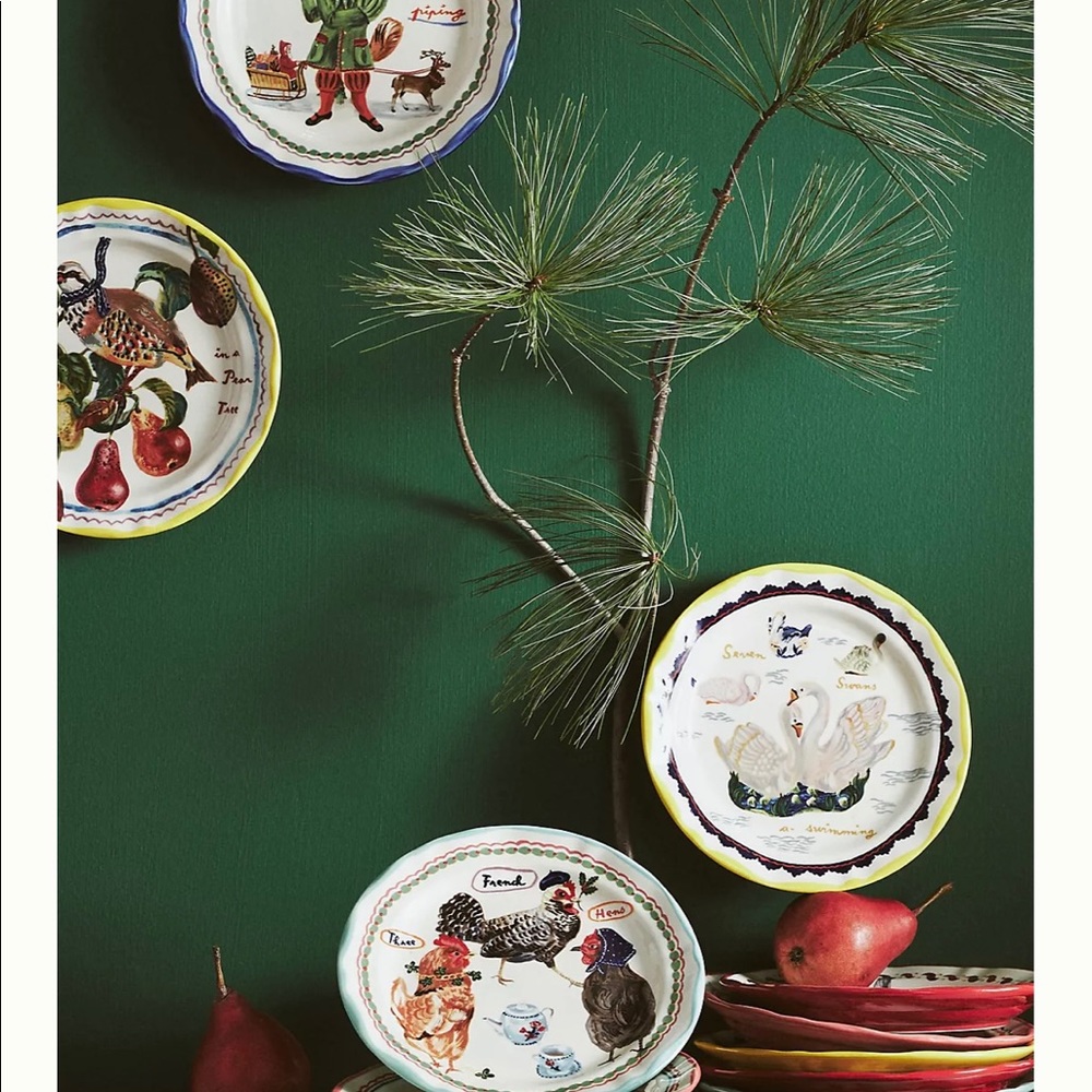 Anthropologie Nathalie Lete 12 Days Of Christmas Day # 2 NWT Dessert Plate - Picture 8 of 8